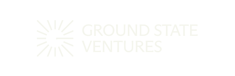 Logo for Ground State Ventures with a stylized sun or clock graphic and the company name in light, minimalist font.