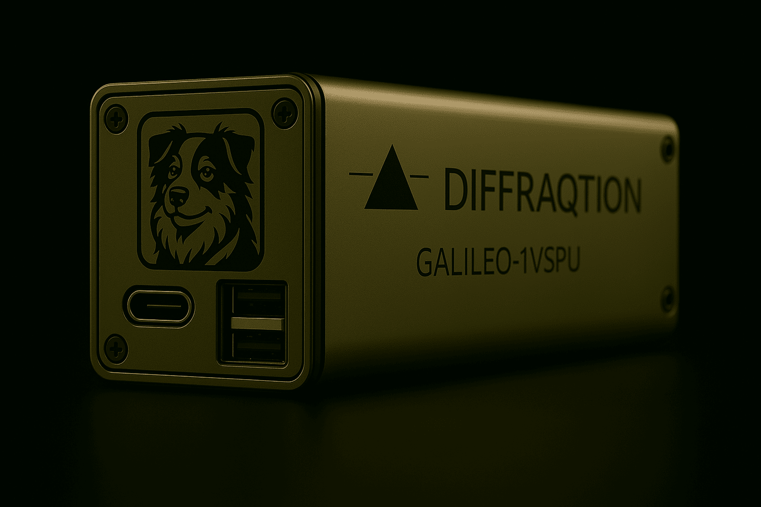 A scientific device labeled GALILEO-1VSPU with a logo of a dog's face, indicating it is used for diffraction experiments.
