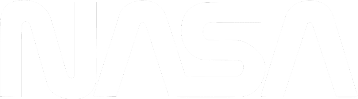 Black and white NASA logo with stylized text